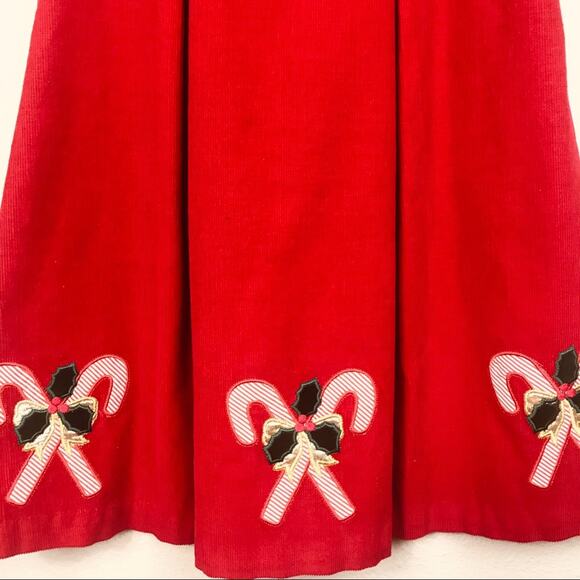 Samara Girls Red Pleated Corduroy Candy Cane Jumper Dress Size - 6 - Picture 3 of 5